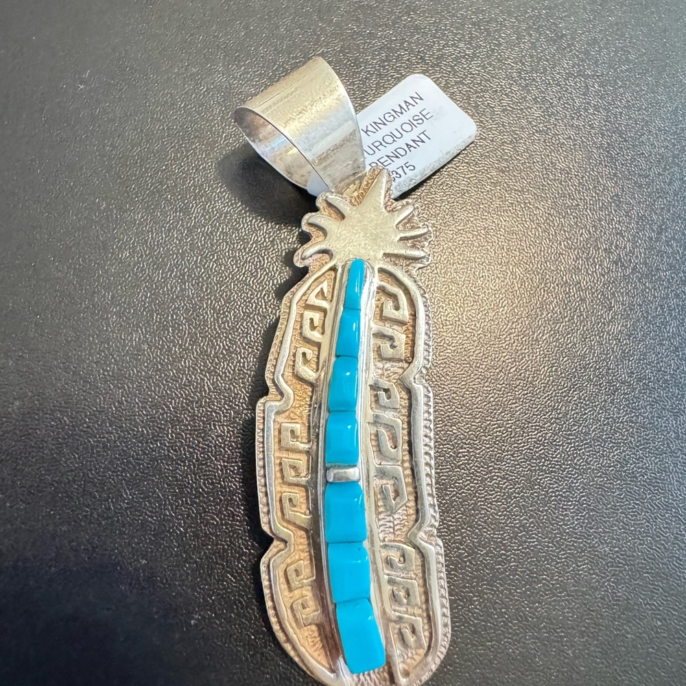 Rick Tolino Navajo Sterling Kingman Turquoise Inlay Sunburst Pendant